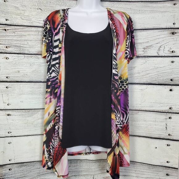 Soft Works Multicolor Sheer Cardigan & Black Tank Top Set, M - Picture 1 of 6